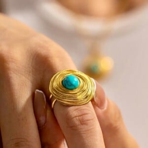 Ring turquoise steen rvs goldplated