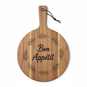 Ronde houten borrelplank Ø29,5 cm – Serveerplank met gravure Bon Appétit – Handgemaakt