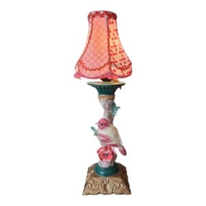 Uniek handgemaakt kleurrijk – kitsch tafellamp vogel roze/creme
