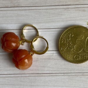 Vergulde oorbellen met pompoentjes van carneool