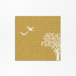 Vierkante Poster met Bloeiende Boom & Reigers - Japandi Wanddecoratie