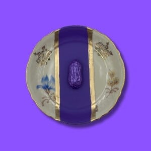 Vintage funky wandbordje "Purple/Gold  Peanut-mini"