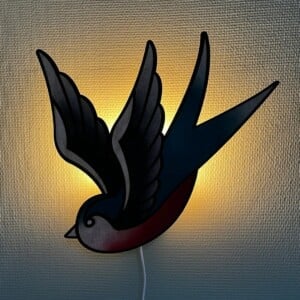 Zwaluw Vogel Lamp Handgemaakte Tattoo Art Wandlamp Uniek Houten Lamp