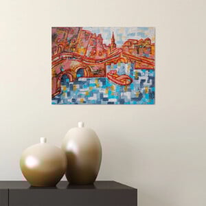 avond in Amsterdam-schilderen on canvas doek, acrylverf