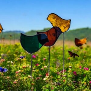 "Vrolijke fluiters". Glas in lood/Tiffany 3 vogels per set. 2 sets. Interieur object. Uniek