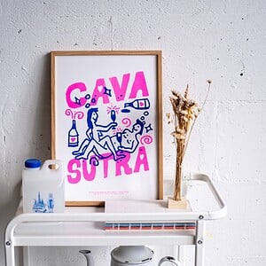 Grappige Risoprint met illustratie van stelletje dat aan Cavasutra doet
