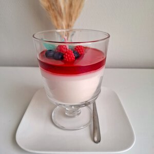 Frambozen panna cotta kaars, met rood fruit, luxe kaars, geurkaars, cadeau