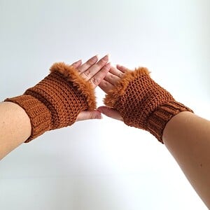 Gehaakte handschoenen - gehaakte vingerloze handschoenen | Bruin