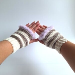 Gehaakte handschoenen - gehaakte vingerloze handschoenen | Crème, beige en lila
