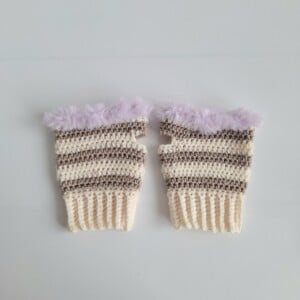 Gehaakte handschoenen - gehaakte vingerloze handschoenen | Crème, beige en lila