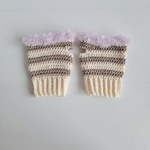 Gehaakte handschoenen - gehaakte vingerloze handschoenen | Crème, beige en lila
