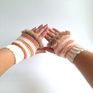 Gehaakte handschoenen - gehaakte vingerloze handschoenen | Crème, pasteloranje en beige