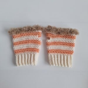 Gehaakte handschoenen - gehaakte vingerloze handschoenen | Crème, pasteloranje en beige