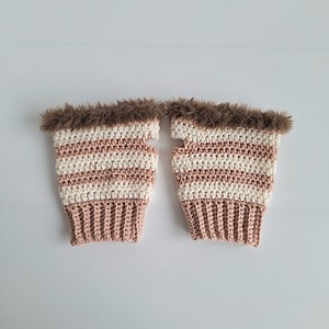 Gehaakte handschoenen - gehaakte vingerloze handschoenen | Poeder roze, crème en bruin