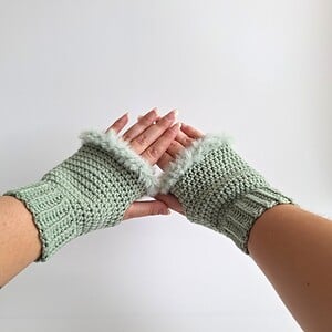 Gehaakte handschoenen - gehaakte vingerloze handschoenen | Sagegroen