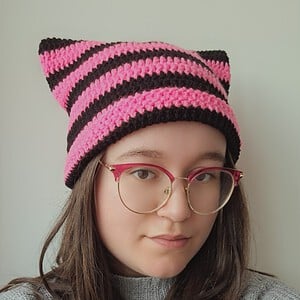 Gehaakte muts | Zwart en neon roze