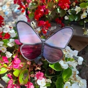 Glas in lood vlinder roze/paars