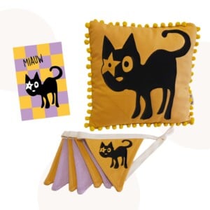 Handgemaakte kinderkamer decoratie-/ cadeauset met Hoshi de Kat | 2-delig met gratis kaart!