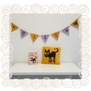 Handgemaakte kinderkamer decoratie-/ cadeauset met Hoshi de Kat | 2-delig met gratis kaart!
