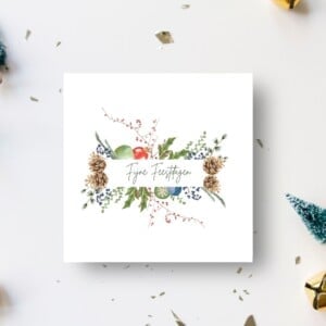 Unieke handgeschilderde botanische kerstkaart met envelop - Kerstkrans I