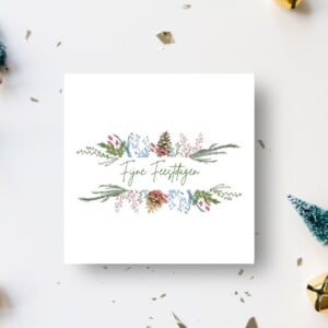 Unieke handgeschilderde botanische kerstkaart met envelop - Kerstkrans II