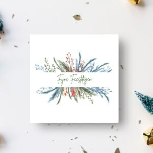 Unieke handgeschilderde botanische kerstkaart met envelop - Kerstkrans III