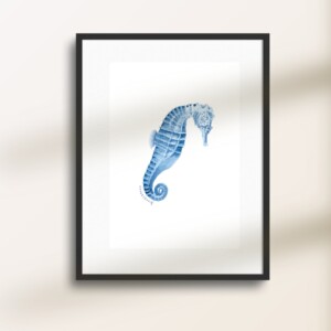 Poster - Zeepaardje in Delfts blauw aquarel