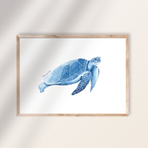Poster - Zeeschildpad in Delfts blauw aquarel