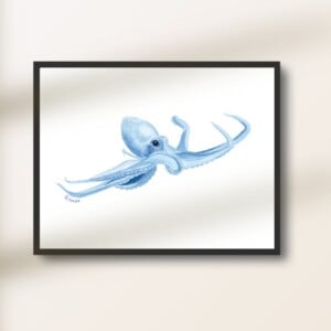 Poster – Octopus in Delfts blauw aquarel