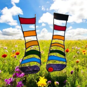 Rainbow socks. Glas in lood/tiffany. Interieur object. Uniek