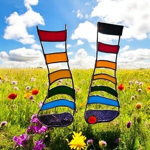 Rainbow socks. Glas in lood/tiffany. Interieur object. Uniek