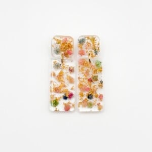 Rechthoekige Statement Oorbellen met Echte Bloemen uit Lissabon (Late Bloomers)