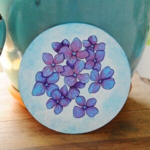 Rond Gouache Schilderij, Hortensia Bloemen
