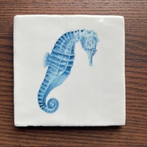 Tegeltje wit - Zeepaardje aquarel