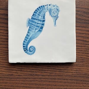 Tegeltje wit - Zeepaardje aquarel