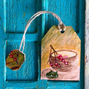 "Cranberry" Teamark – Handgemaakte Theezakje-Boekenlegger (Acryl Illustratie, Acrylpapier)