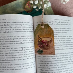 "Cranberry" Teamark – Handgemaakte Theezakje-Boekenlegger (Acryl Illustratie, Acrylpapier)