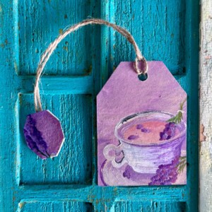 "Lavender" Teamark – Handgemaakte Theezakje-Boekenlegger (Acryl Illustratie, Acrylpapier)