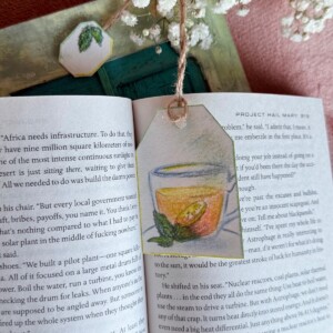 "Lemon Mint" Teamark – Handgemaakte Theezakje-Boekenlegger (Pastel Illustratie, Acrylpapier)