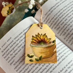 "Sunflower" Teamark – Handgemaakte Theezakje-Boekenlegger (Acryl Illustratie, Acrylpapier)