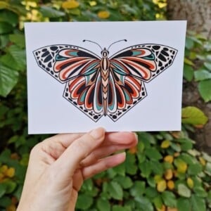 Art Deco Butterfly A6 Kaart, Vlinder Illustratie