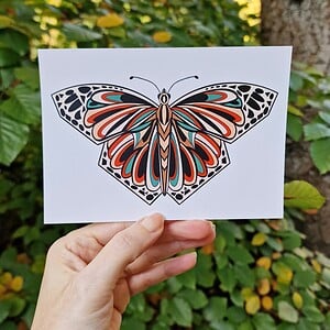 Art Deco Butterfly A6 Kaart, Vlinder Illustratie