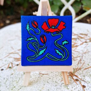 Art Nouveau Klaproos Mini Schilderij, Kleine Kunst Acryl