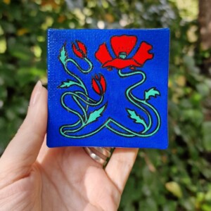 Art Nouveau Klaproos Mini Schilderij, Kleine Kunst Acryl