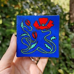 Art Nouveau Klaproos Mini Schilderij, Kleine Kunst Acryl