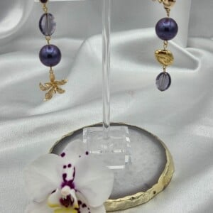 Asymmetrische vergulde oorbellen - paars