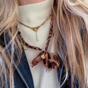 Bandana ketting bruine panterprint met RVS bedels