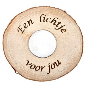 Berken waxinelichthouder met tekst "Een lichtje voor jou"