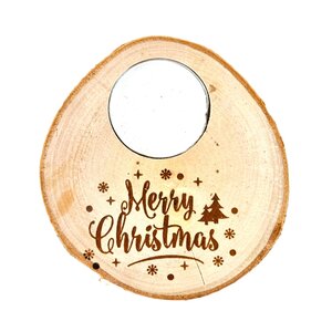 Berken waxinelichthouder met tekst "Merry Christmas"