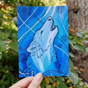 Blue Wolf A6 Kaart, Blauwe Wolf Illustratie